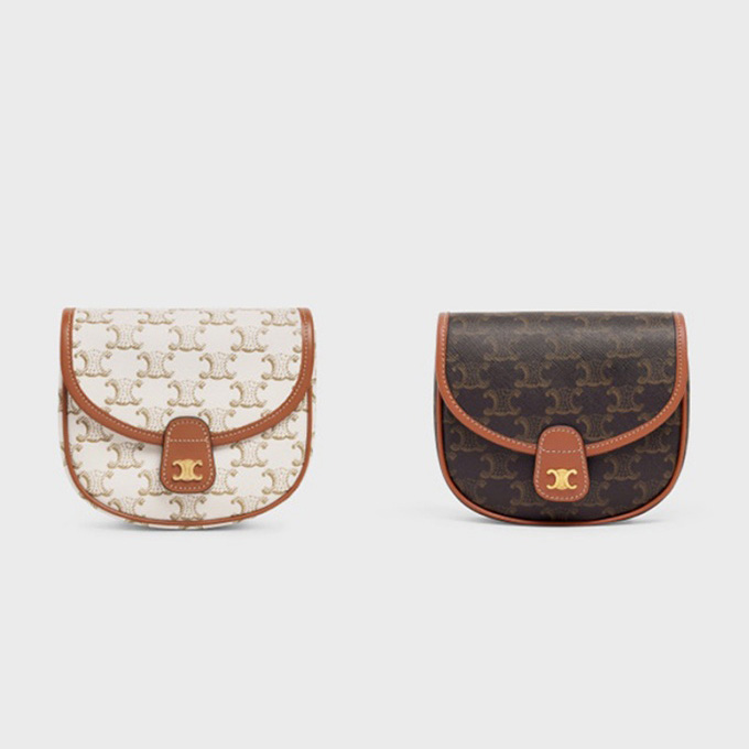 celine triomphe canvas leather mini saddle bag